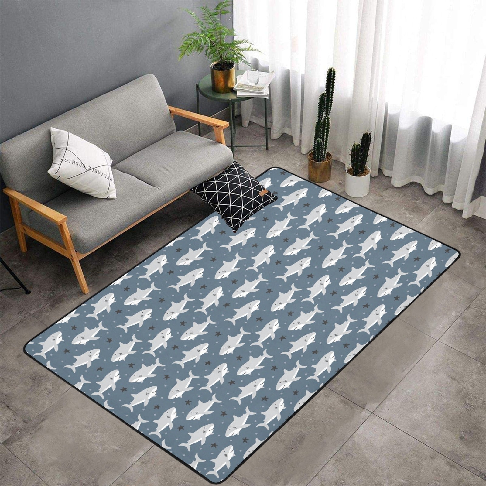 Shark Print Design Lks305 Area Rug 7’X5′