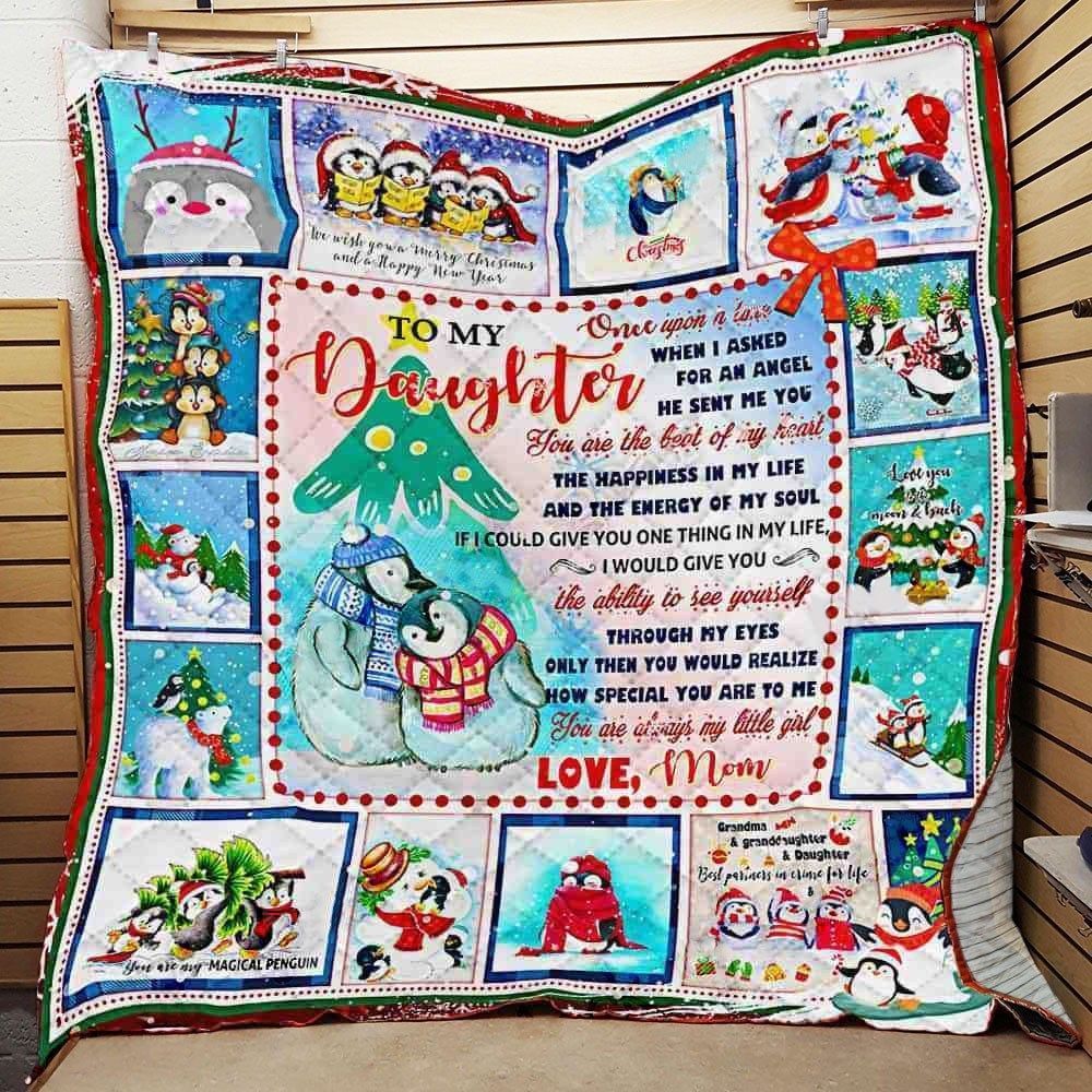 Personalized Christmas Penguin To My Daughter Quilt Blanket From Mom You Are Always My Little Girl Great Customized Blanket Gifts For Birthday Christmas Thanksgiving