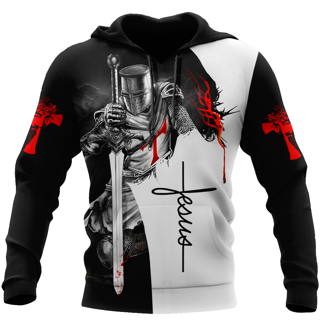 Unifinz Christian Apparel Knight Inside Jesus Red Cross Black White T-Shirt Jesus Hoodie 2022