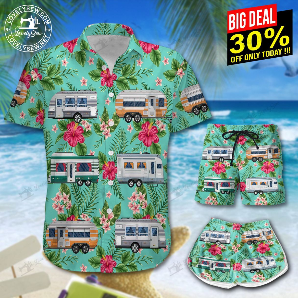 Camping Caravan Hawaiian Shirt Shorts Ha57129