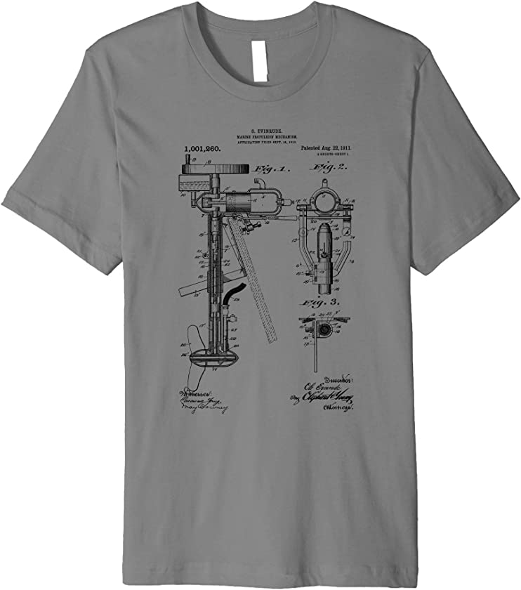 Vintage Patent Print 1911 Outboard Motor Blueprint Drawings Premium T-Shirt