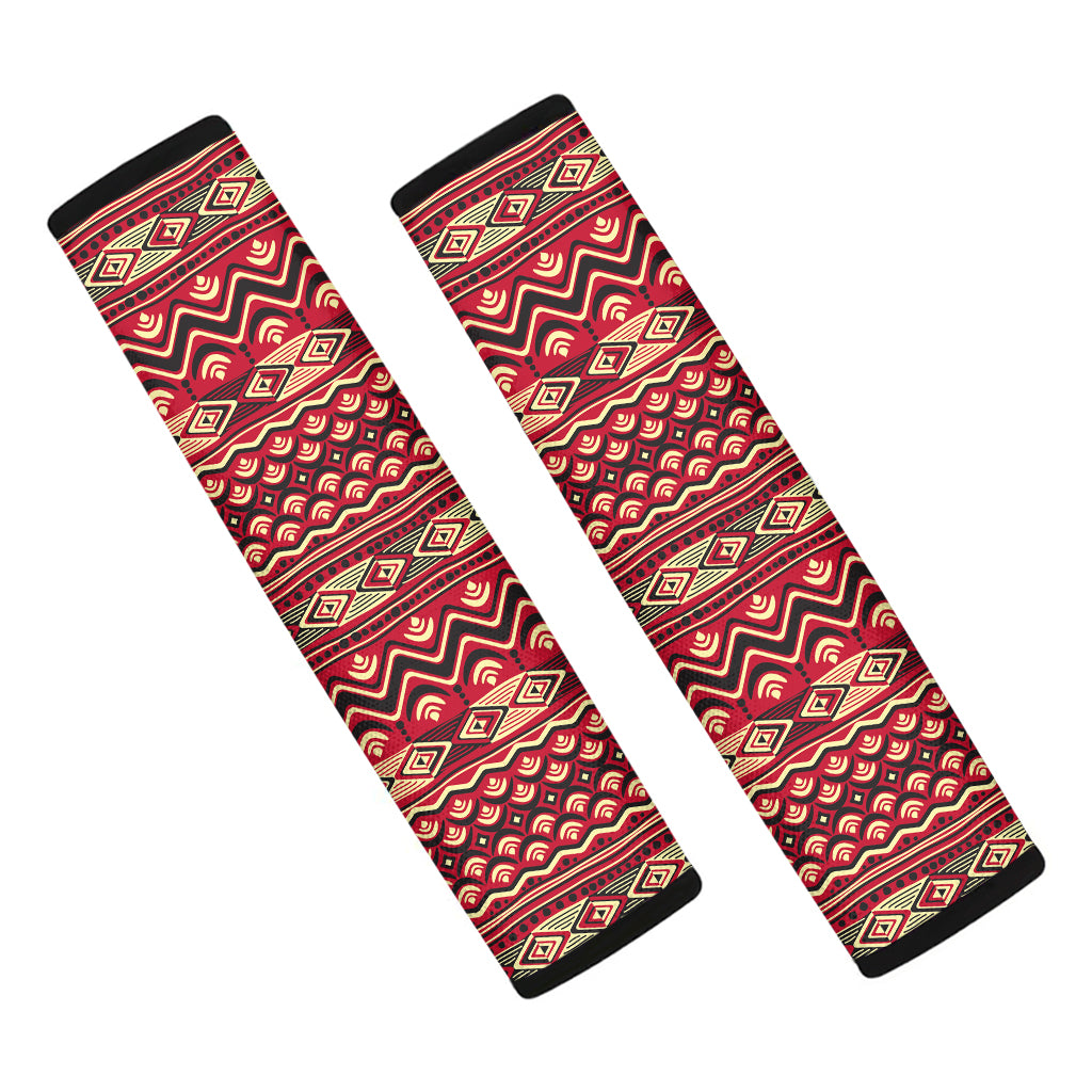 Red African Tribal Pattern Print Car Seat Belt Covers