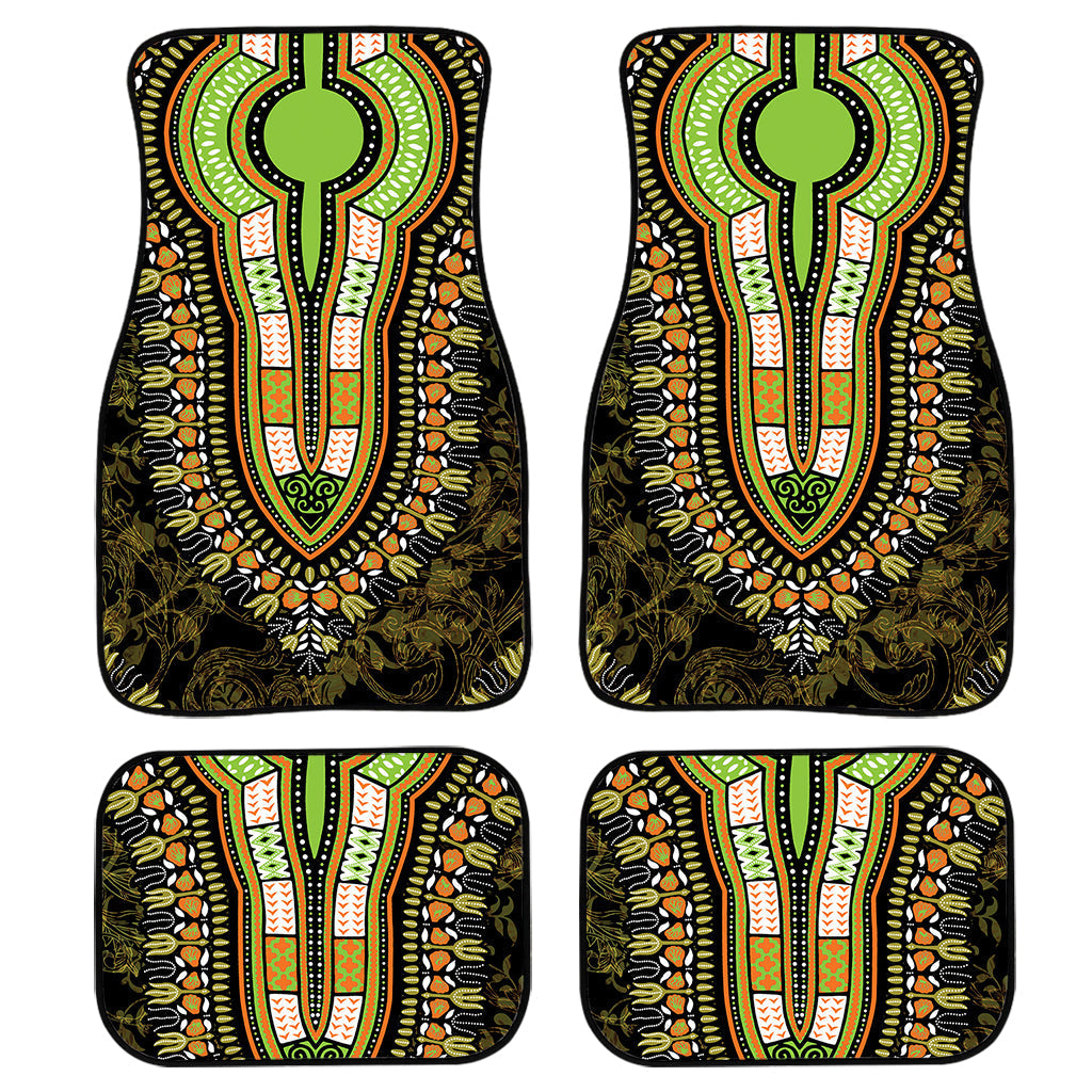 Orange And Black African Dashiki Print Front And Back Car Floor Mats, Front Car Mat