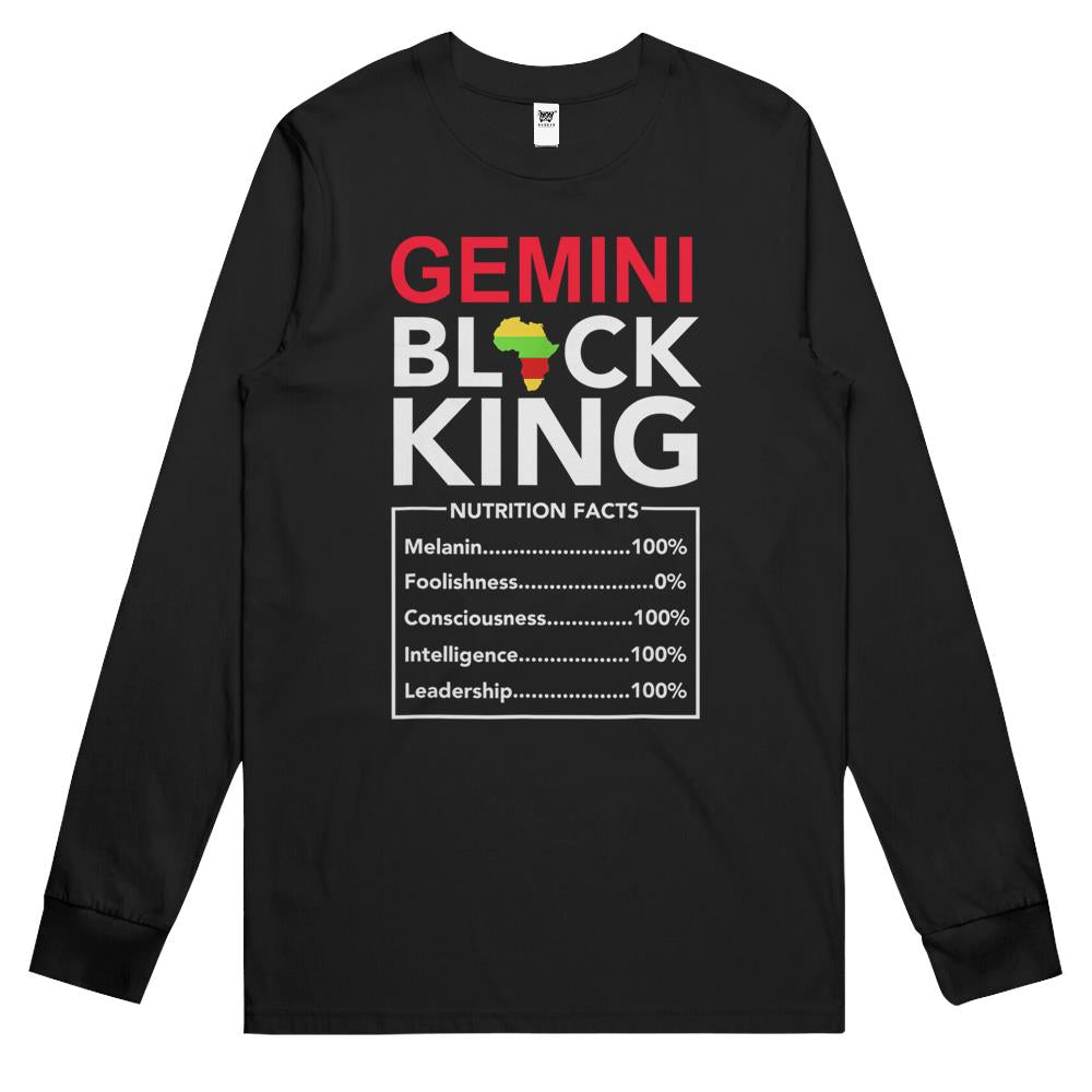 Nutritional Facts Shirt, Nutritional Facts Long Sleeve T Shirts, Black King Nutrition Facts Shirt, Gemini Black King Nutritional Facts May June Birthday Long Sleeve T Shirts