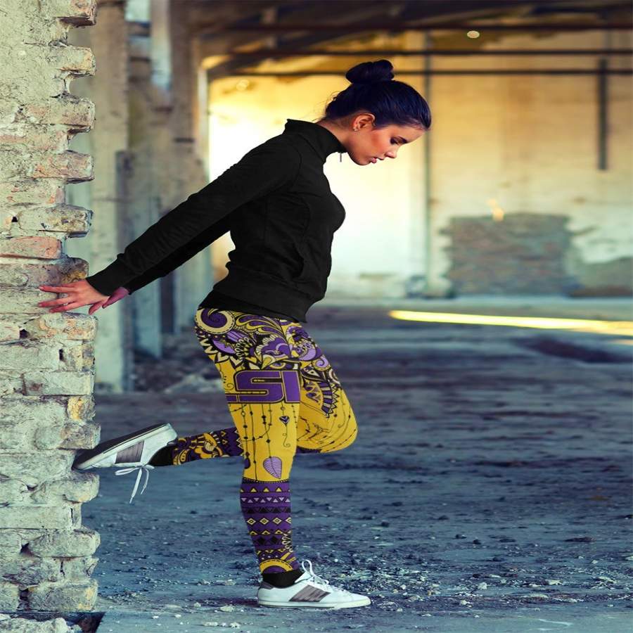 Boho LSU Tigers Leggings With Fantastic Art