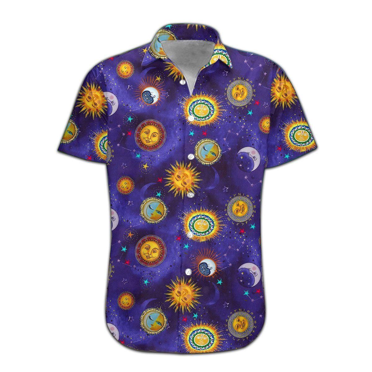 3D Sun And Moon Hippie Aloha Hawaiian Shirt Colorful Short Sleeve Summer Beach Casual Shirt For Men And Women