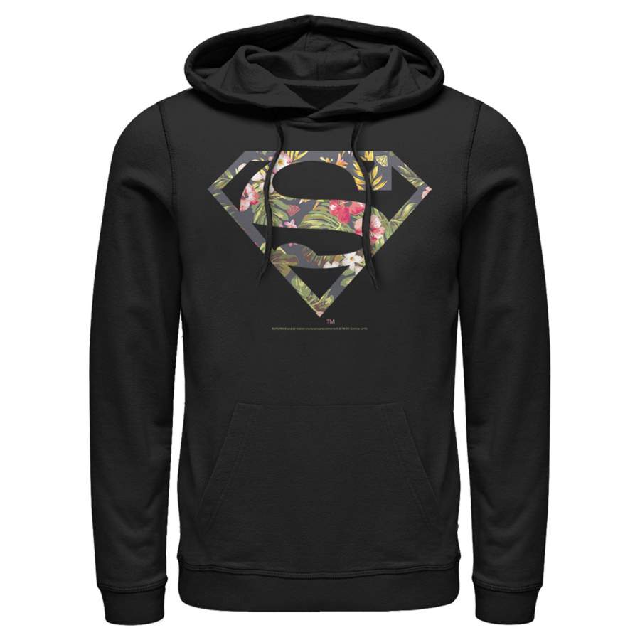 Superman Men’s Floral Shield Logo  Lightweight Hoodie