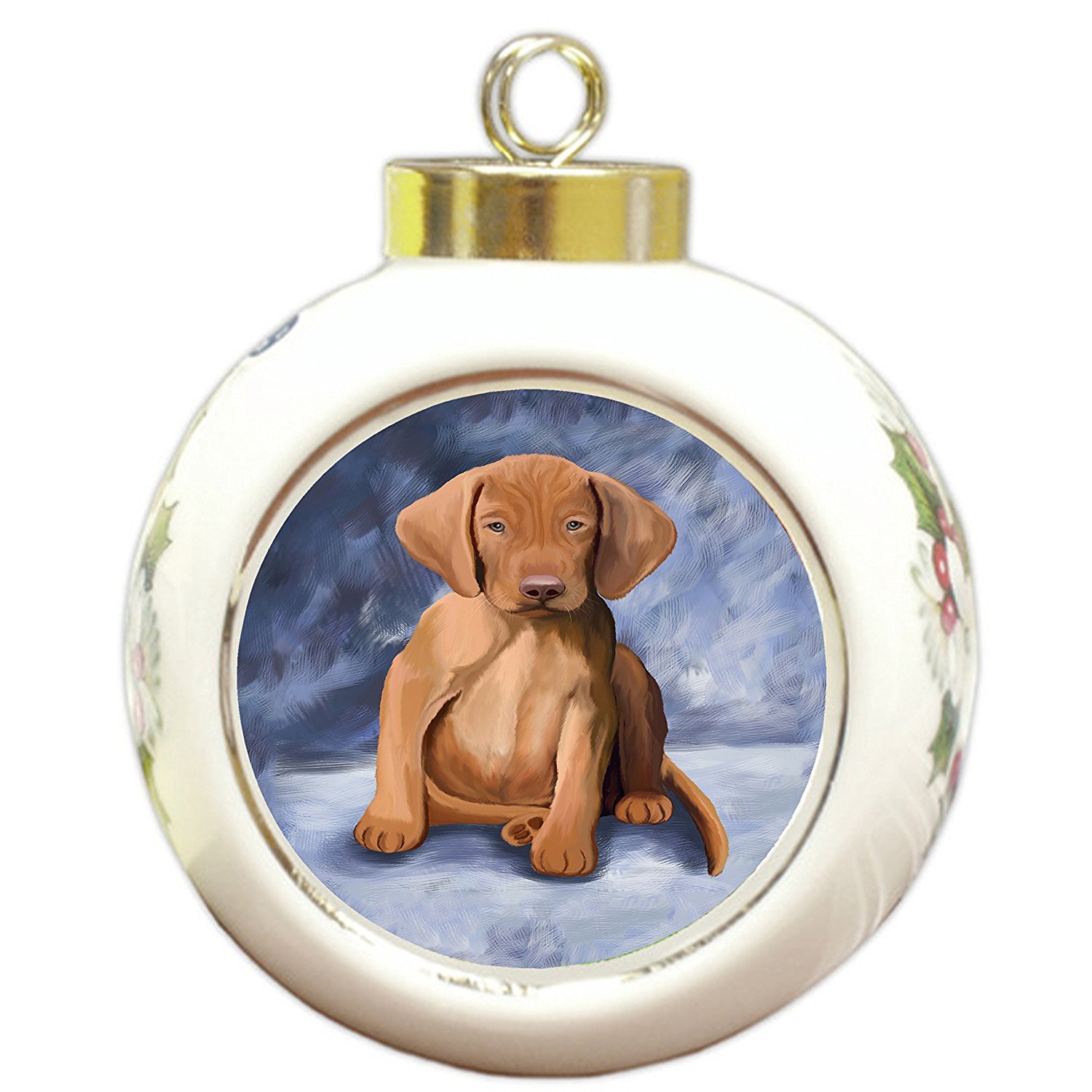 Vizsla Puppy Dog Round Ball Christmas Ornament