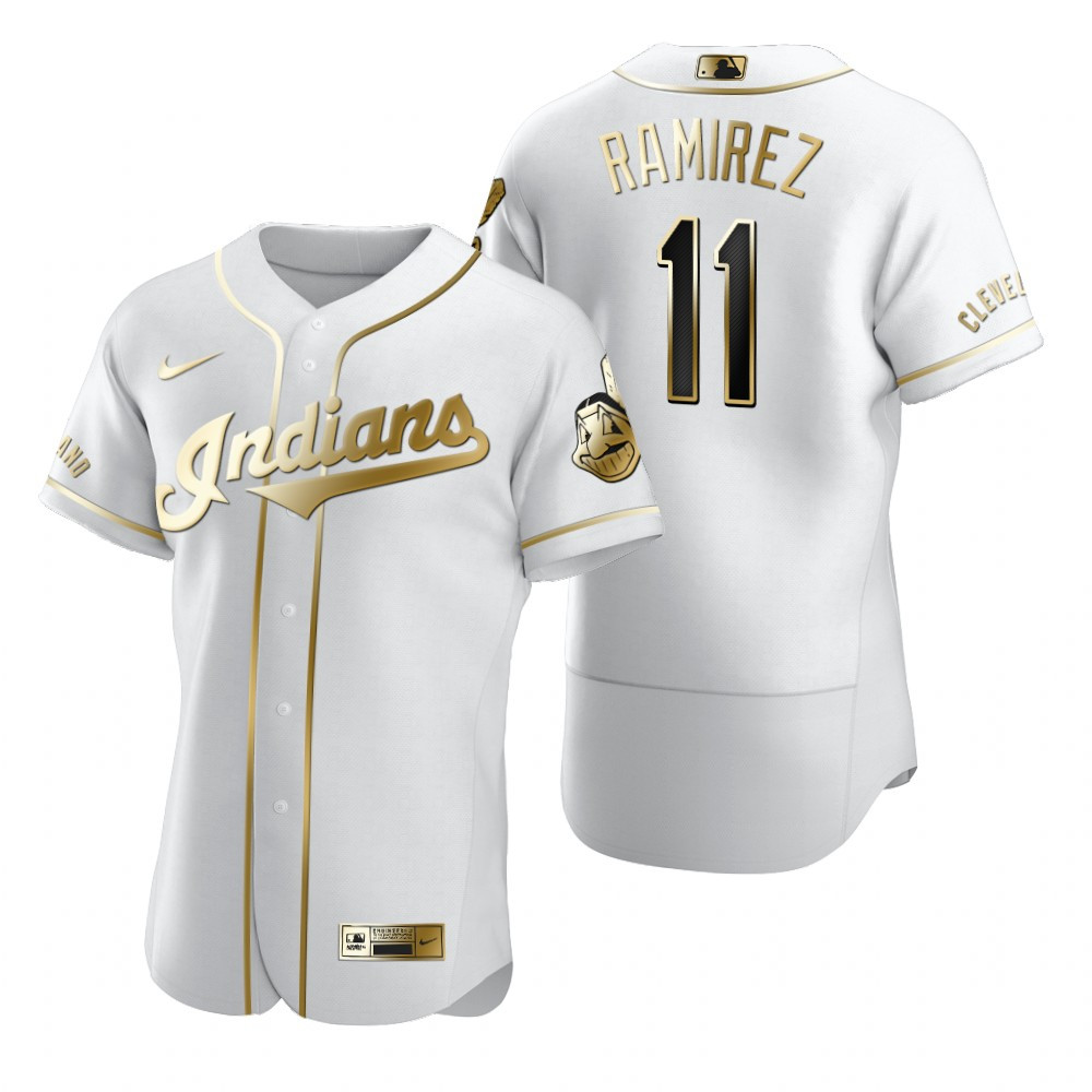 Cleveland Baseball #11 Jose Ramirez MLB Golden Brandedition White Jersey Gift For Cleveland Baseball Fans