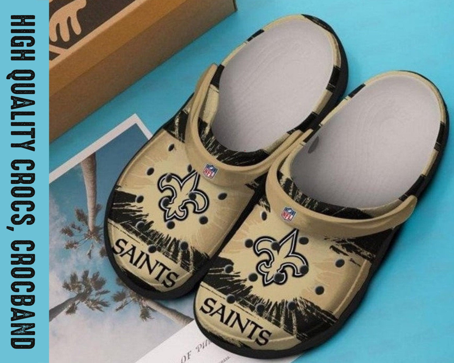 New Orleans Saints Logo Crocs Classic Clogs Shoes In Beige