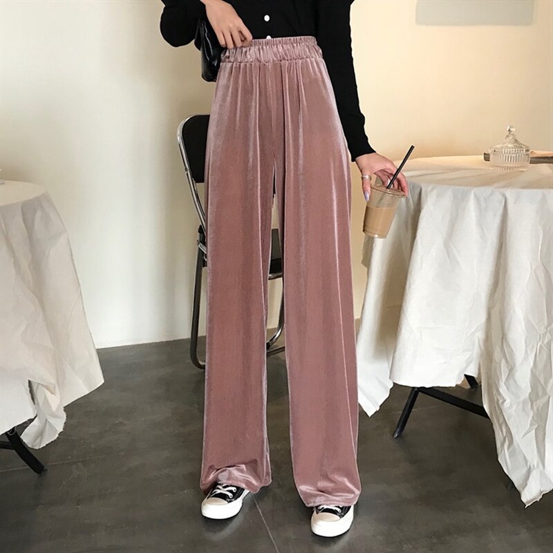 Trousers Women Summer Gold Velvet Wide-leg Loose Large Size 4XL Casual Elegant Drape Solid Korean-style All-match Trendy Pants alx