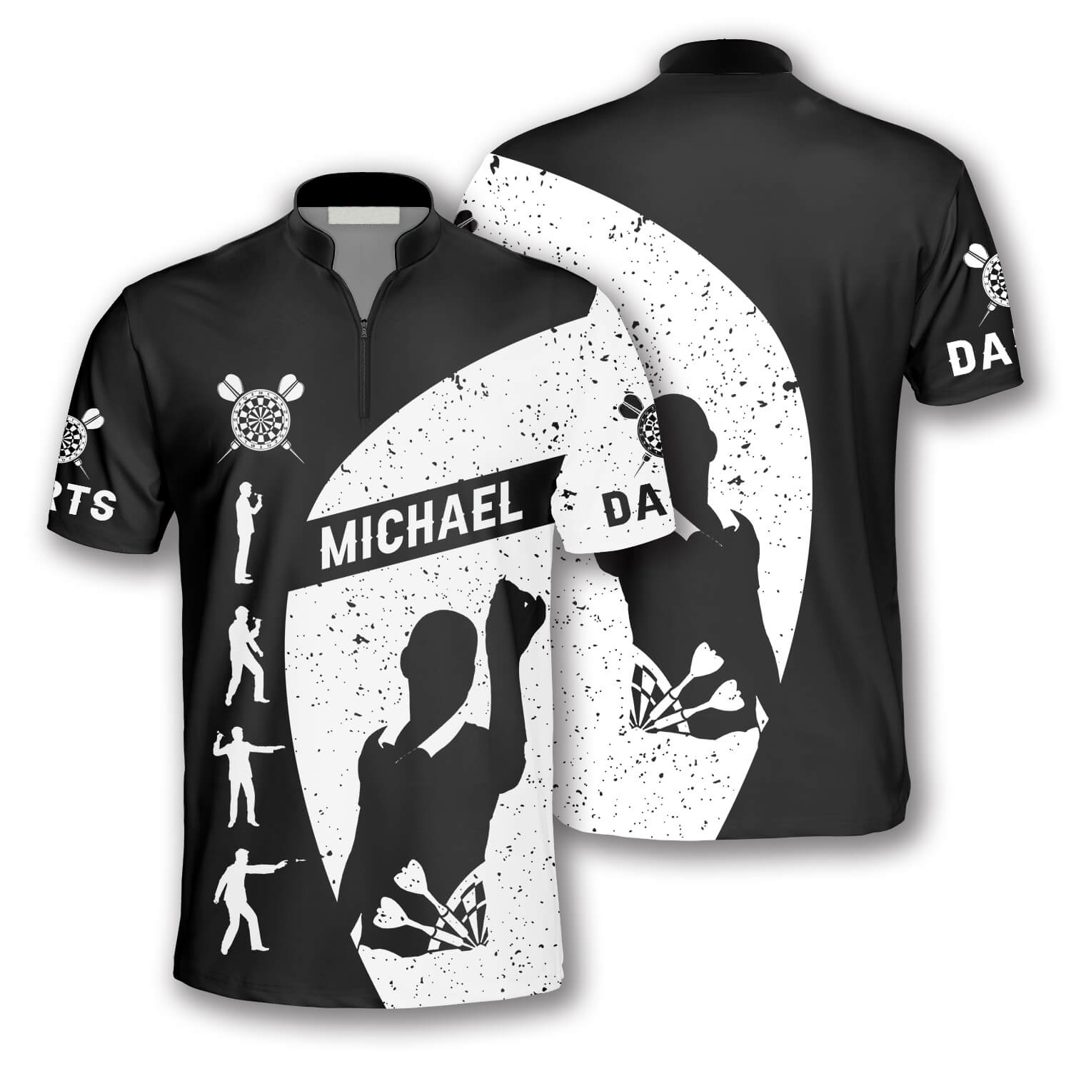 Silhouettes Black White Version Custom Darts Jerseys For Men, Perfect Shirt For Dart Player