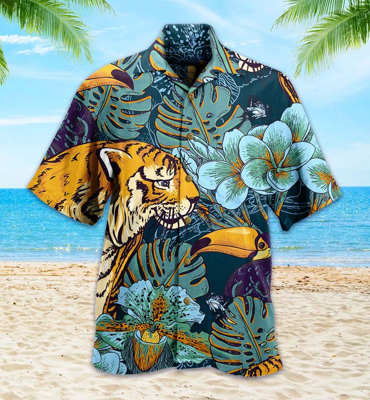 Tropical Tiger Green Hawaiian Shirt 3D