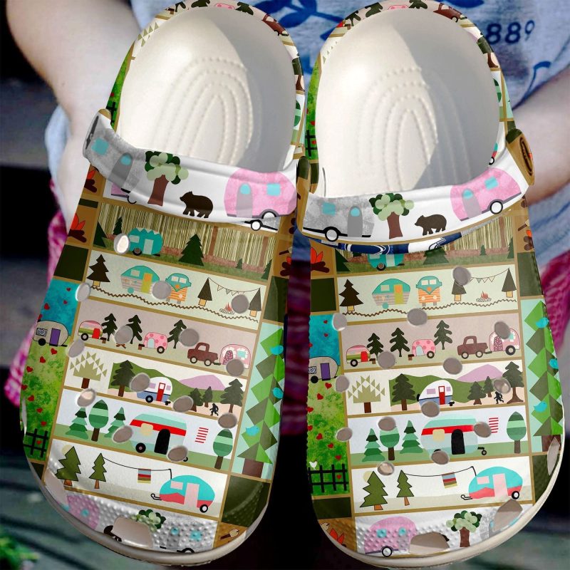 Camper Day Shoes – Camping In Wood clog Birthday Gift For Boy Girl