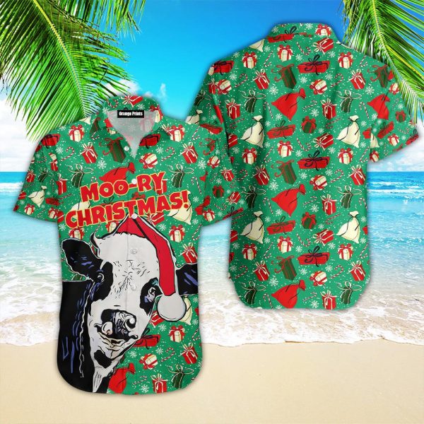 Moory Christmas Funny Xmas Cow Hawaii Shirt For Men Women Ha73396