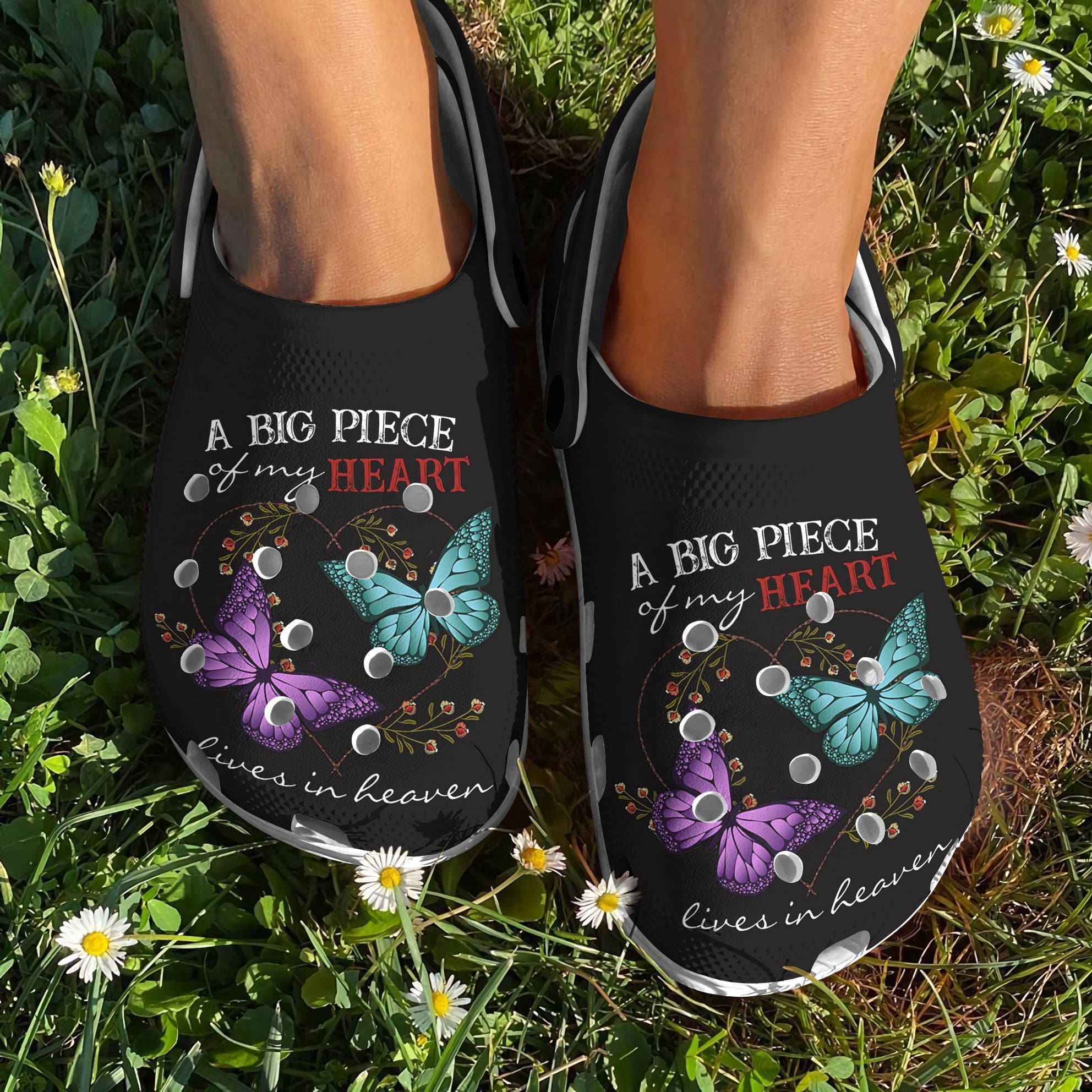 Piece Of Heart Butterflies Croc Shoes For Women – Lives In Heaven Shoes Crocbland Clog Birthday Gifts For Daughter Mother Grandma