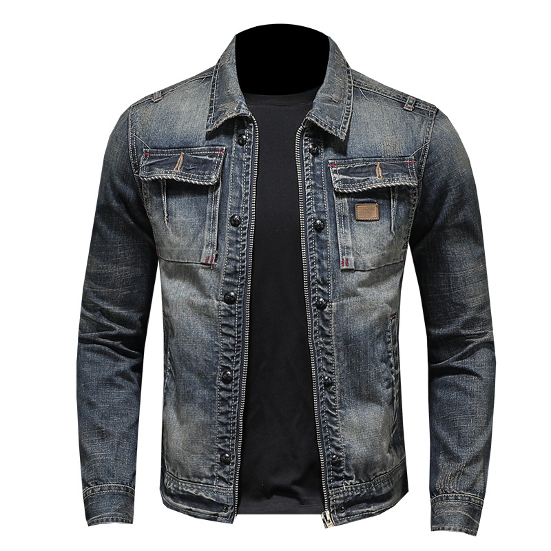 Vintage Denim Jacket Men Spring Autumn Motorcycle Multi-pocket Washed Cowboy Jackets Mens Soft Wear-resistant Jeans Coats M-5XL alx