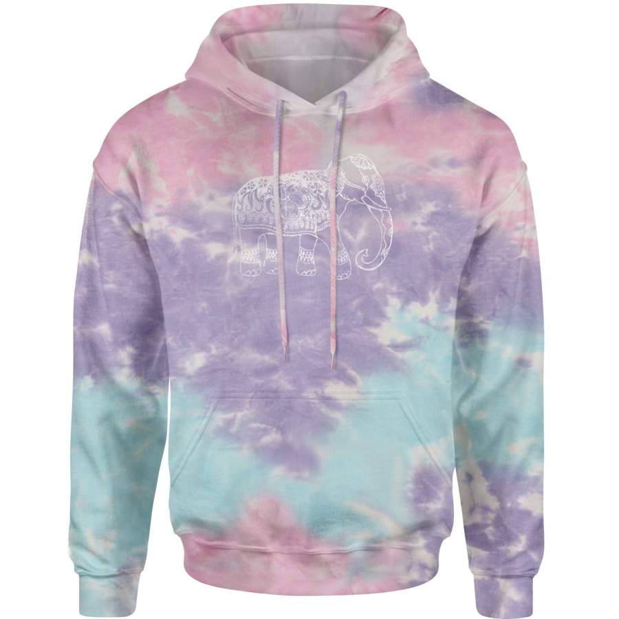 Sacred Elephant Distressed Look Tie-Dye Adult Hoodie Sweatshirt