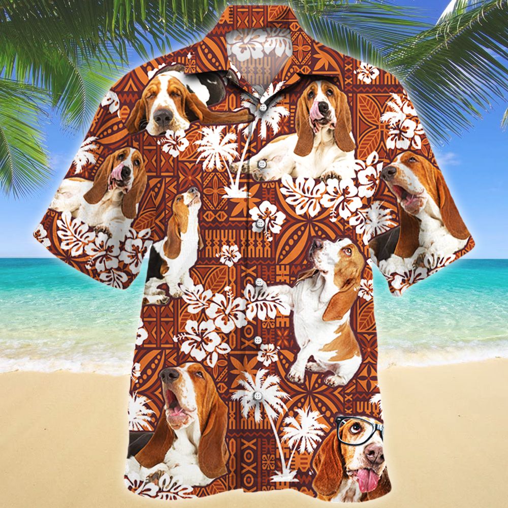 Basset Hound Dog Red Tribal Pattern Hawaiian Shirt Ha34605