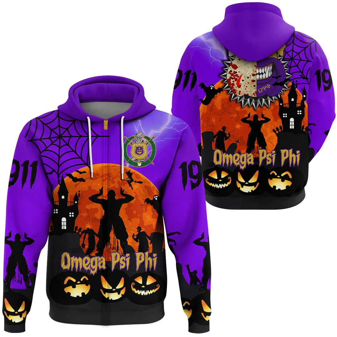 Getteestore Hoodie – Omega Psi Phi Halloween Zip Hoodie A31