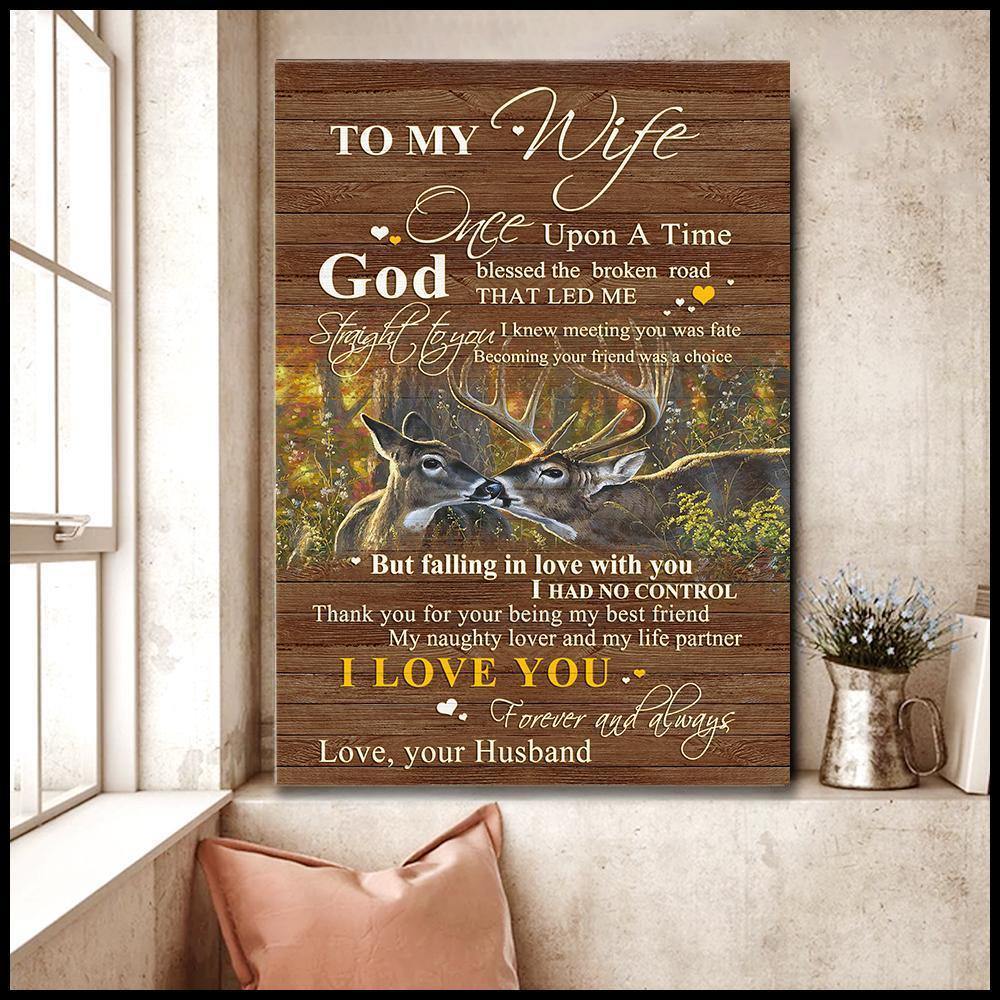 Anniversary God Blessed The Broken Road Deer Couple –  Gift For Wife For Husband , Gift For Home Decor – Horizontal Canvas Matte Canvas Wall Art