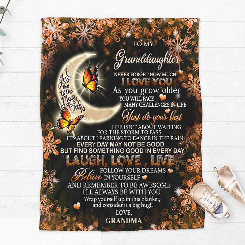 To My Granddaughter I Love You To The Moon And Back Blanket Gifts For Granddaughter Gift From Grandma Birthday Gift Home Decor Bedding Couch Sofa Soft And Comfy Cozy( Carrot)