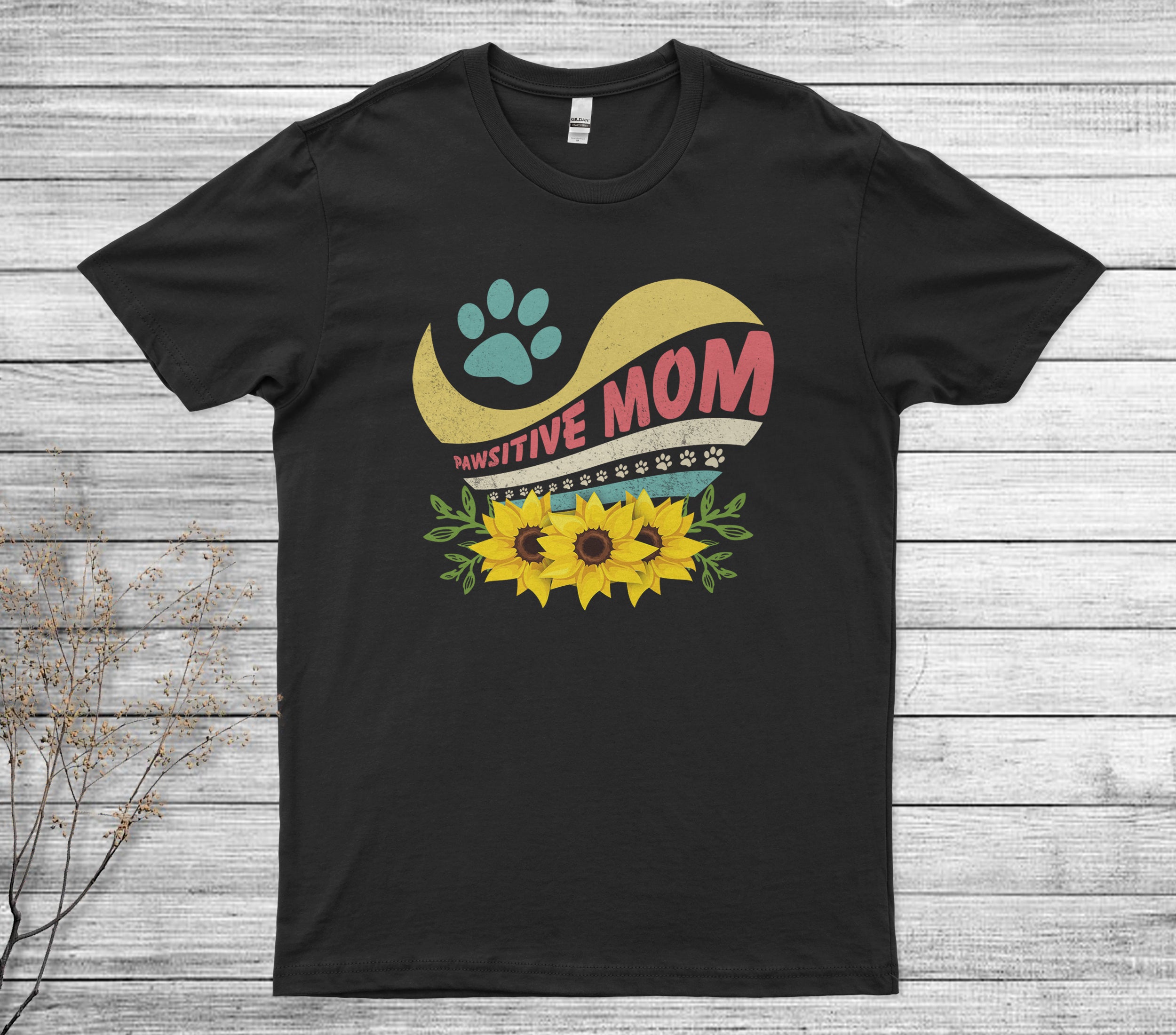 Vintage Pawsitive Mom Sunflower Unisex T-shirt