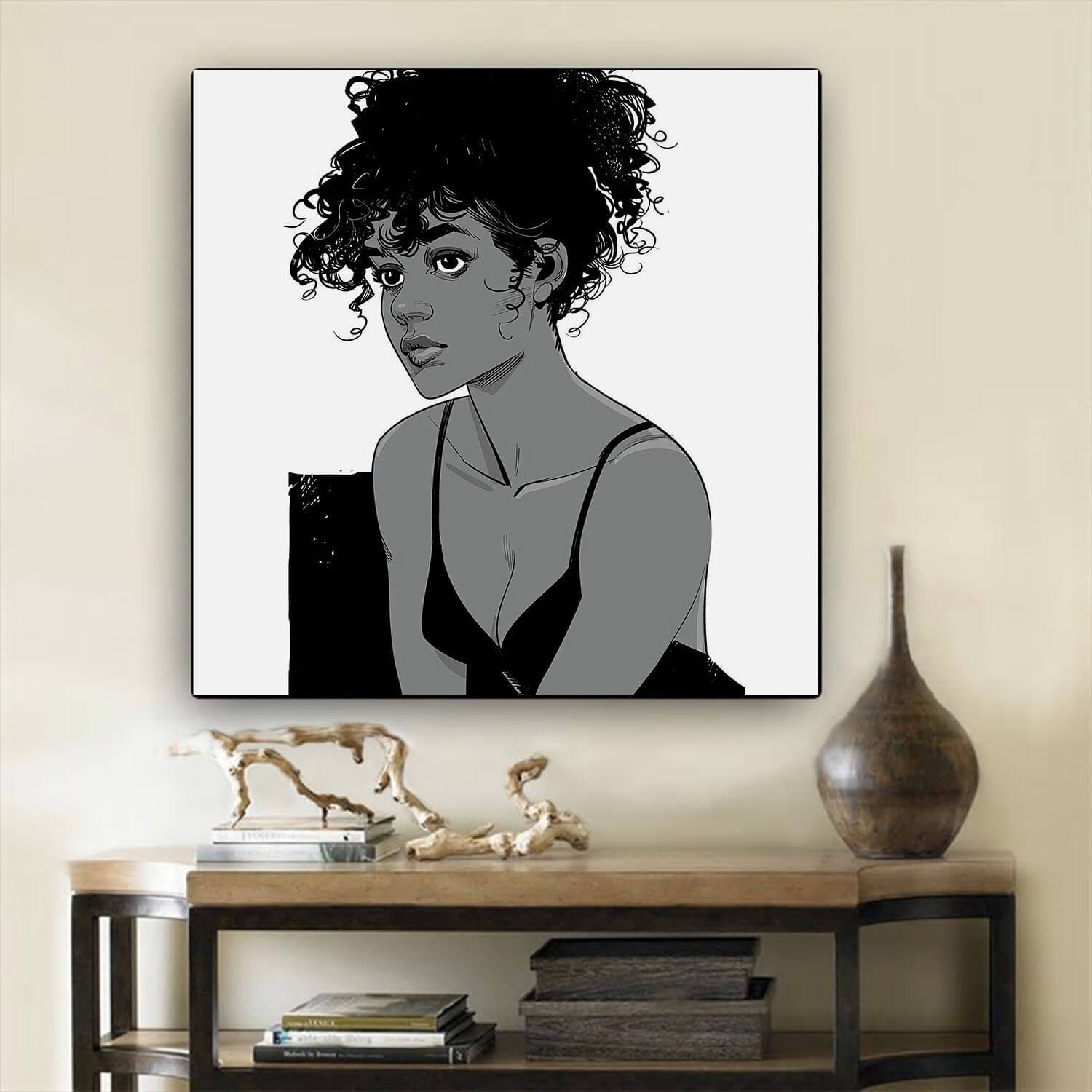 African American Canvas Art Pretty Black Girl Framed African Wall Art Afrocentric Home Decor BPS47661