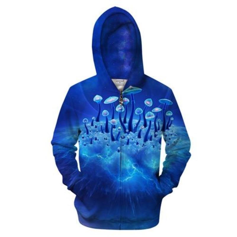 Blue Mushrooms Zip-up Hoodie