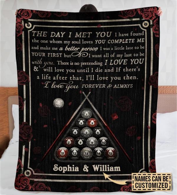 Personalized Billiard Couple The Day I Met You Blanket