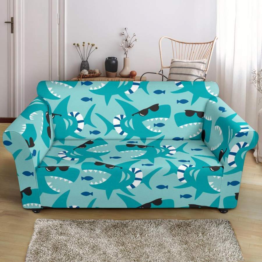 Shark Pattern Print Loveseat Cover