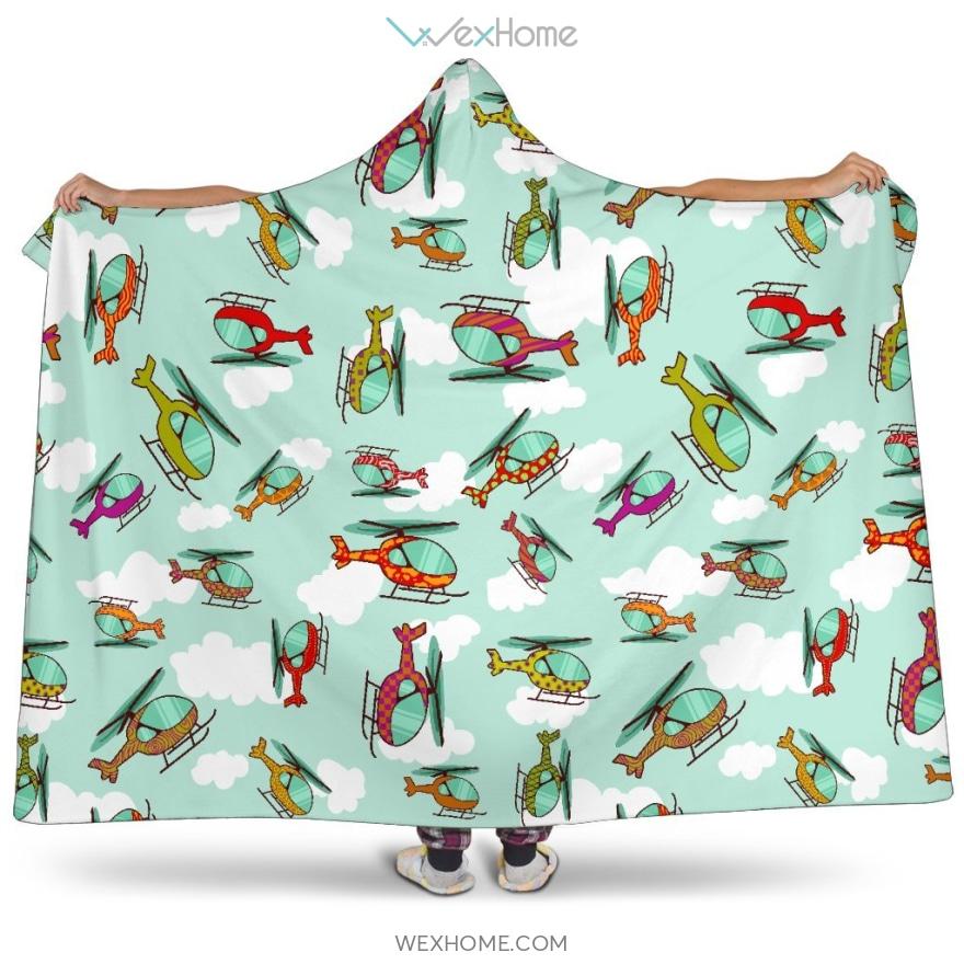 Helicopter Design Pattern Hooded Blanket