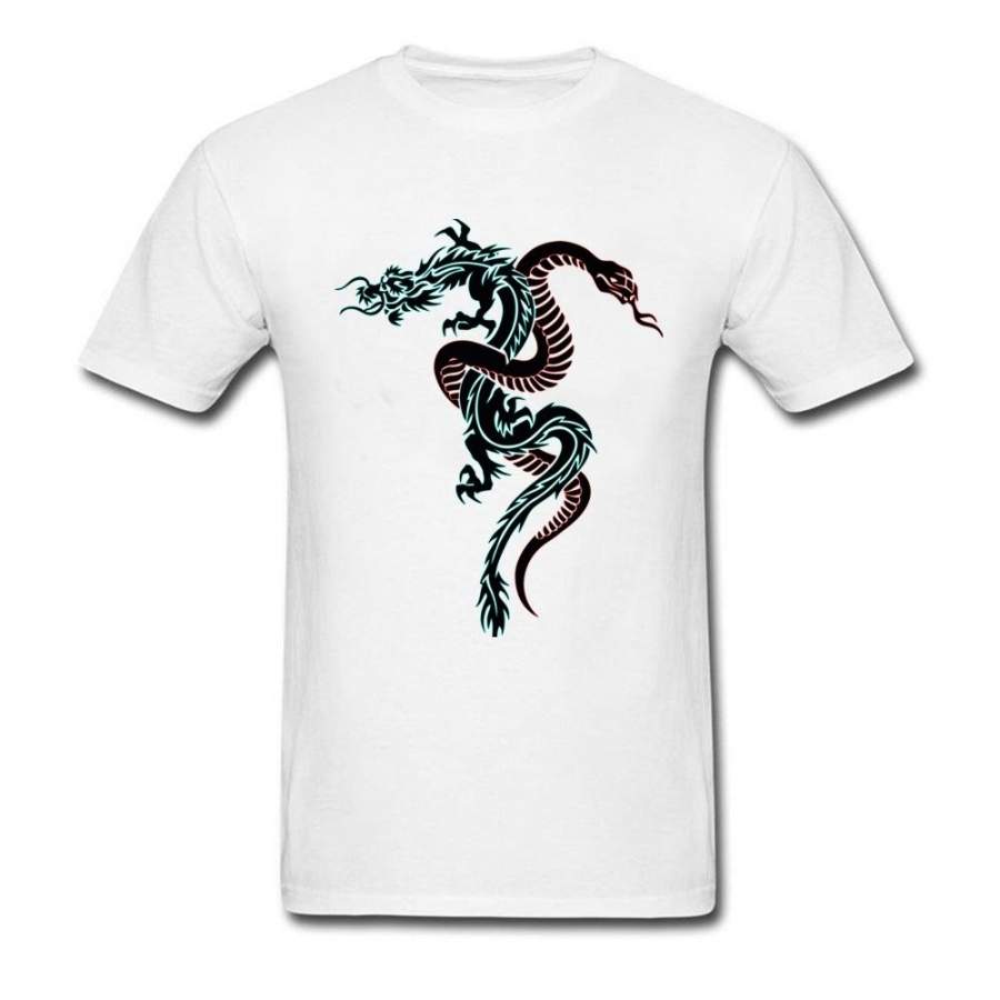 Dragon And Snake Tattoo Fashion Design Clothing White T-Shirt Men Short Sleeve Cotton Shirt Cool Street