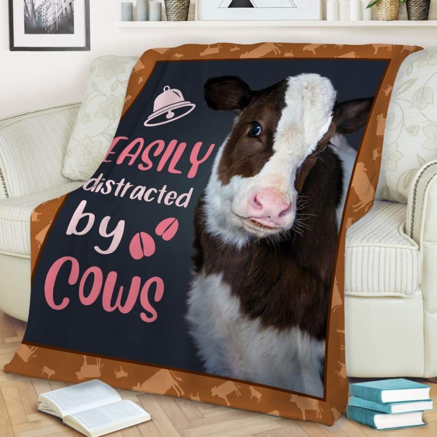 Easily Distracted By Cows Blanket Gift For Cows Lovers