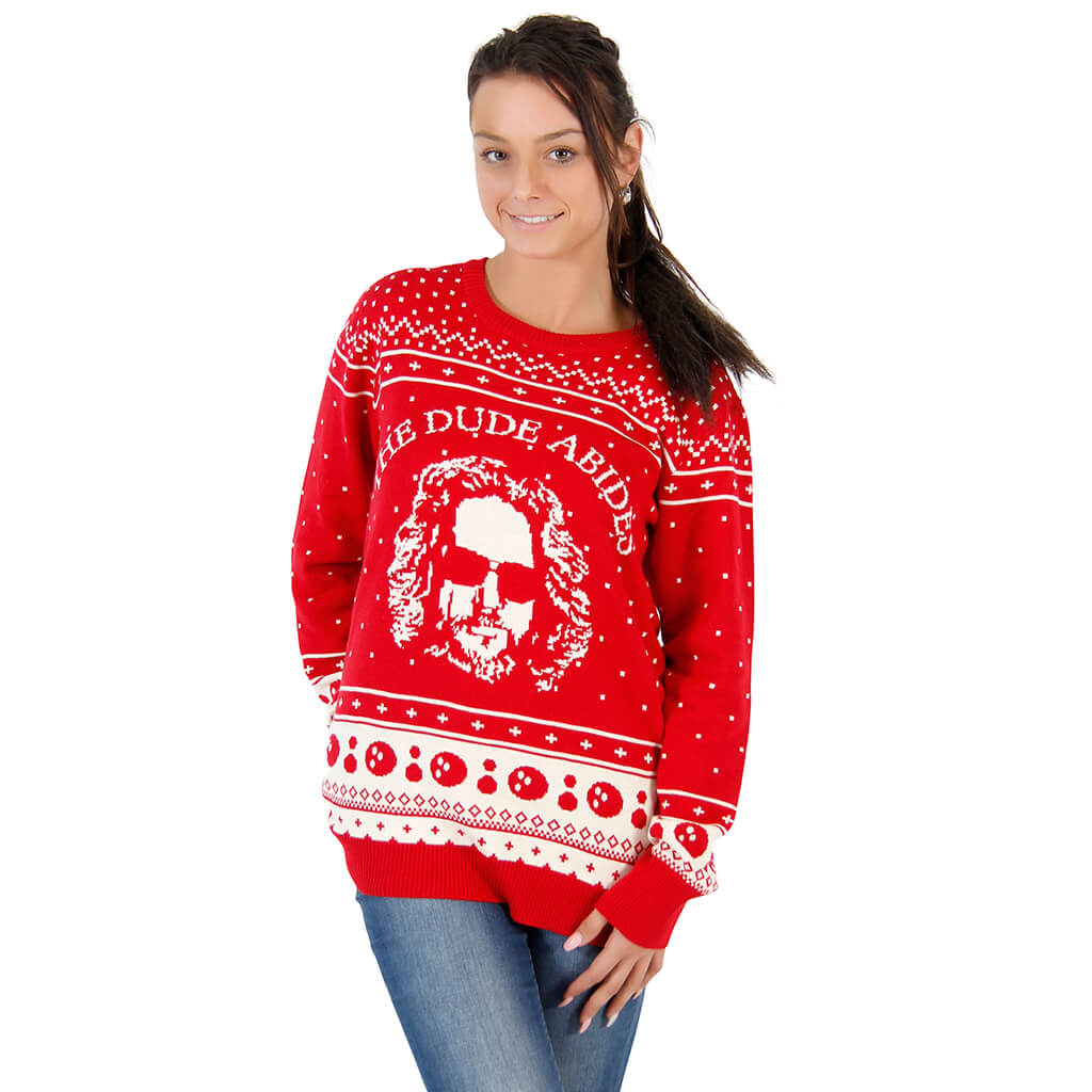 Women’S The Big Lebowski The Dude Abides Ugly Christmas Sweater