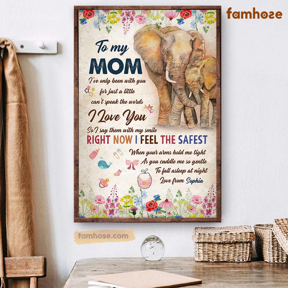 Mother Day’S Elephant Poster & Canvas, To My Mom I Love You So I Say Them With My Smile, Elephant Canvas Wall Art, Poster Gift For Elephant Lovers