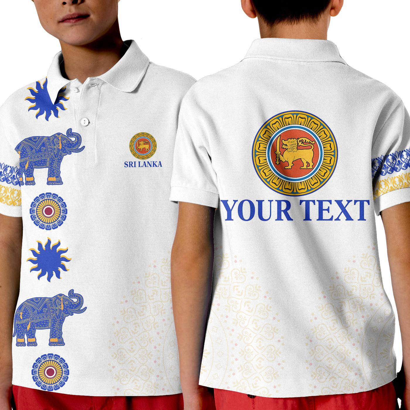 (Custom Personalised) Sri Lanka Polo Shirt Kid Traditional Pattern And Elephants Lt13