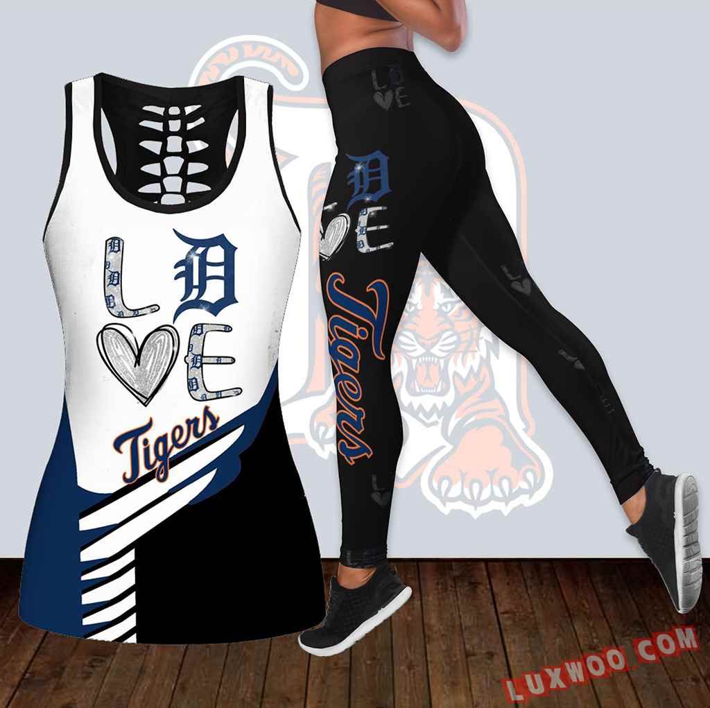 Combo Detroit Tigers Love Hollow Tanktop Legging Set Outfit K1877