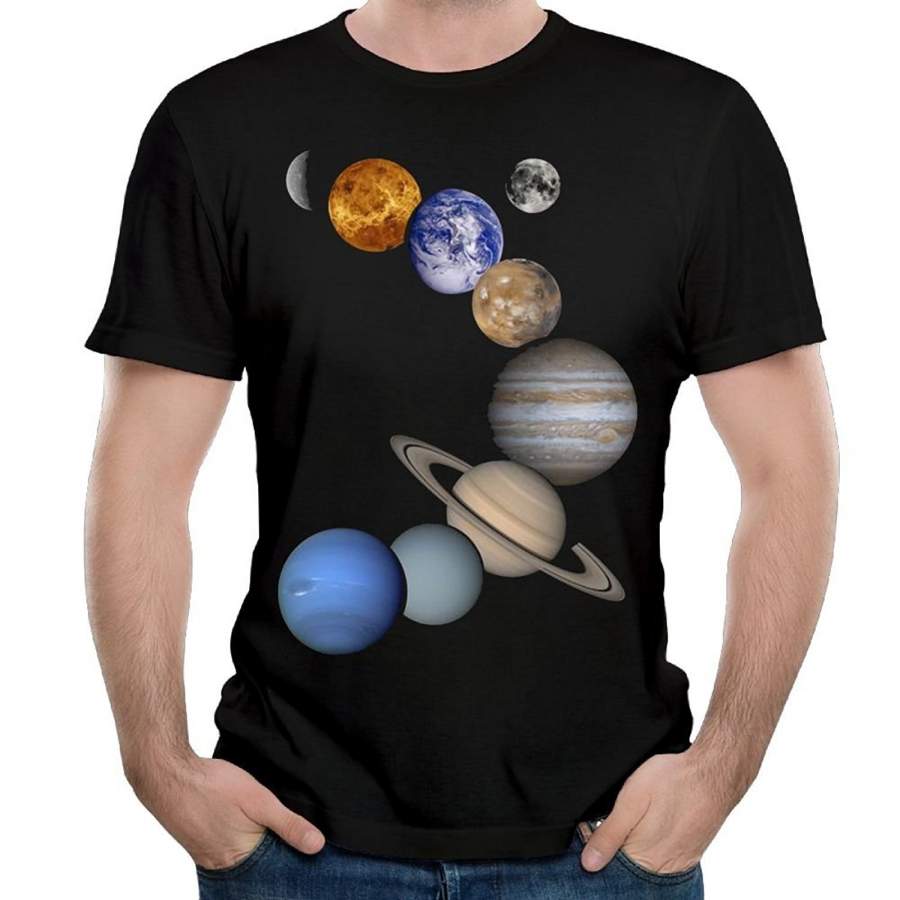 Solar System Planets Space Casual T-Shirt Crewneck Lucky T Shirt Workout Men Short Sleeve T-Shirt