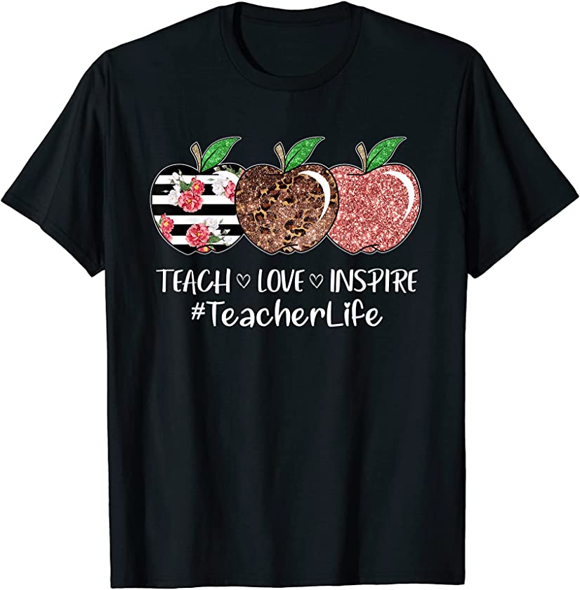 Teach Love Inspire Teacher Life Leopard Teaching Lovers Tees T-Shirt