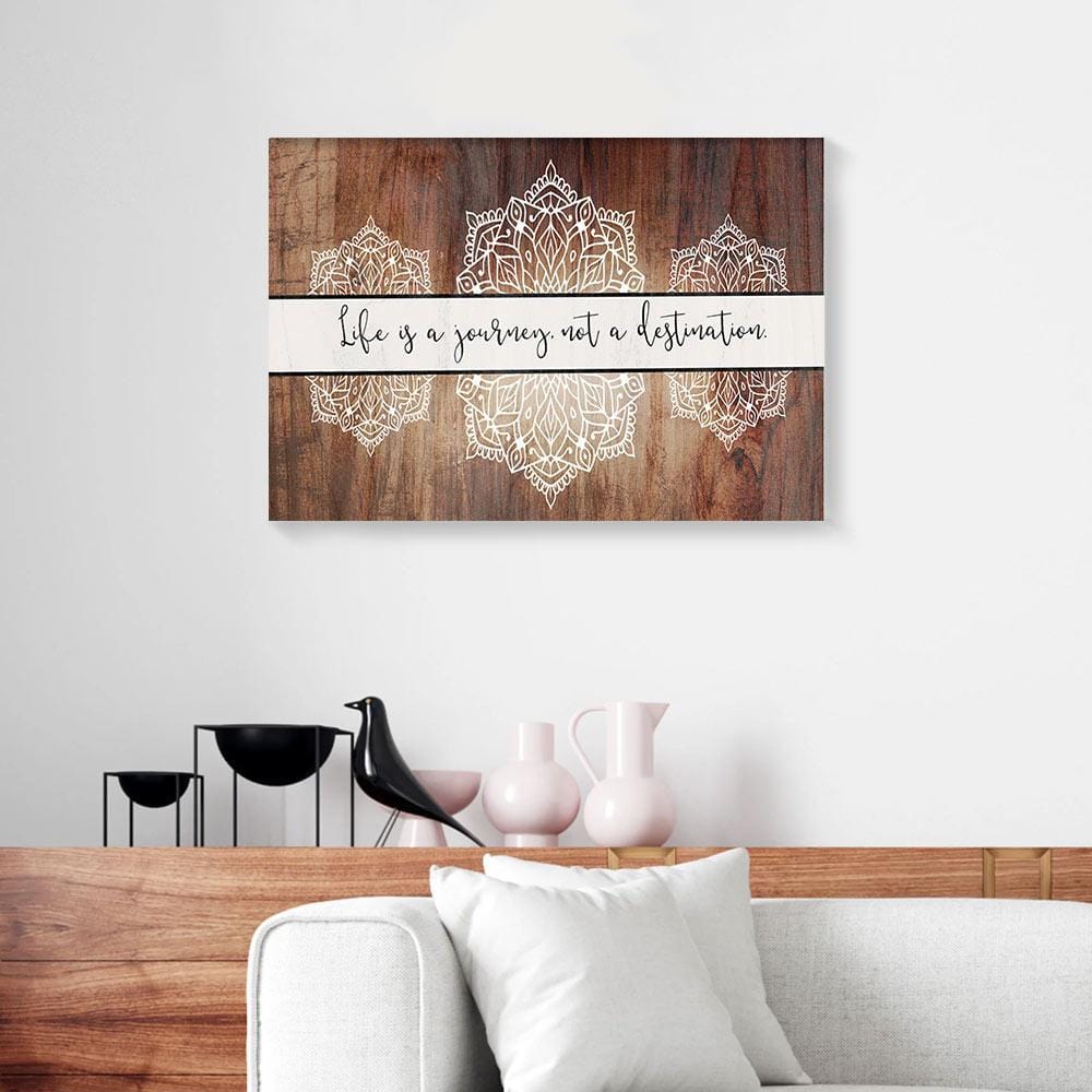 Canvas Prints Boho Life Is A Journey Not A Destination Brown Wood Frame Yoga Canvas Wall Art Home Decor