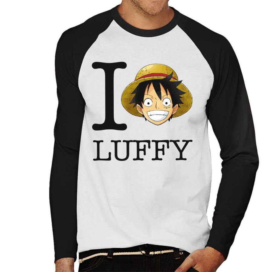 I Heart Monkey D Luffy One Piece Men’s Baseball Long Sleeved T-shirt