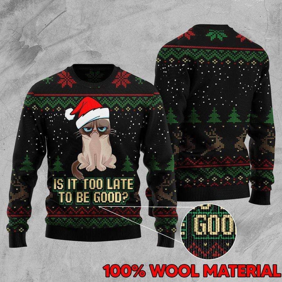 Unifinz Cat Christmas Sweater Cat Is It Too Late To Be Good Black Ugly Sweater 2022