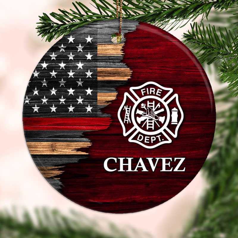 Half Flag Firefighter Emblem Personalized Ornament