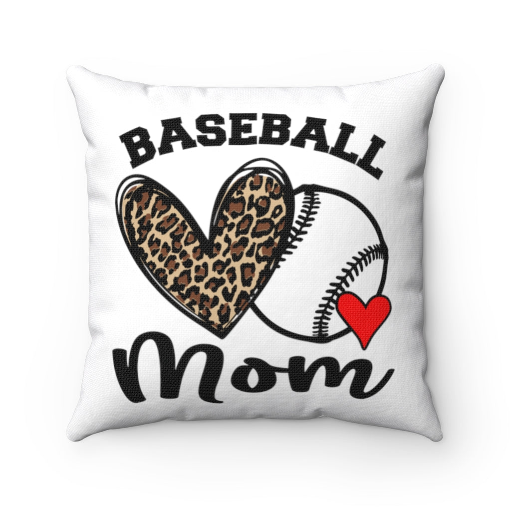 Baseball Mom Leopard Heart 2 Polyester Square Pillow