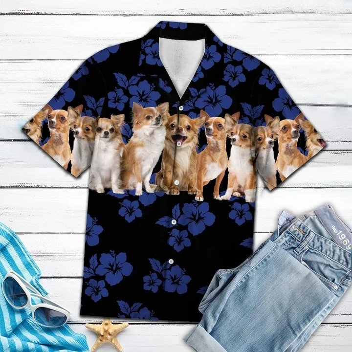 Blue Hibiscus With Chihuahua Dogs Hawaii Shirt Ha108997