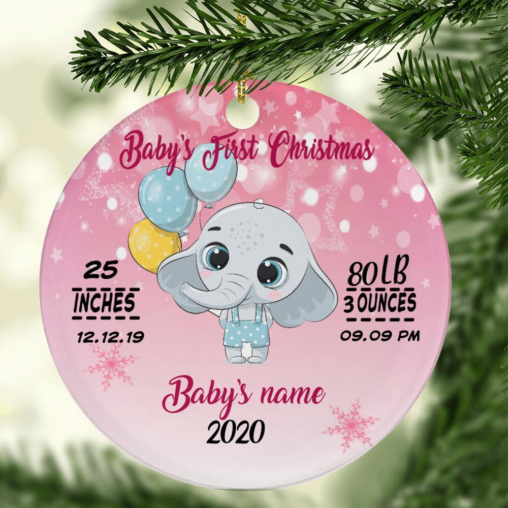 Personalized Cute Elephant Baby First Christmas Gift – Circle Ornament