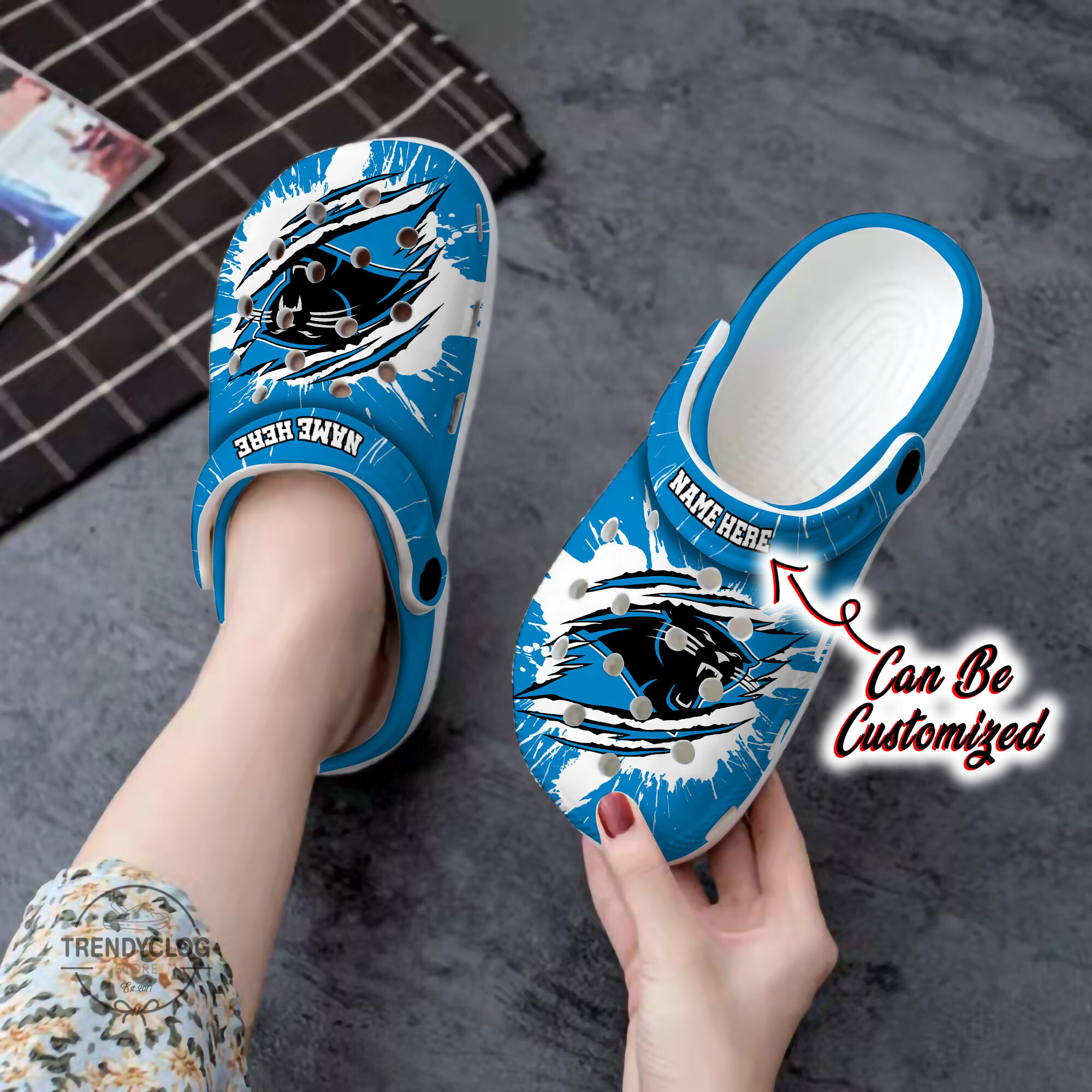 Panthers Crocs Personalized Cpanthers Football Ripped Claw Clog Shoes