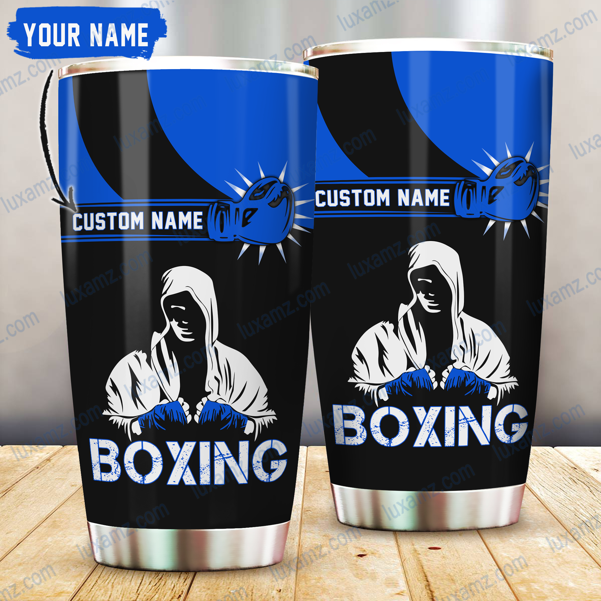 Boxing King Crown 3D Blue Customize Name Tumbler All Over Print