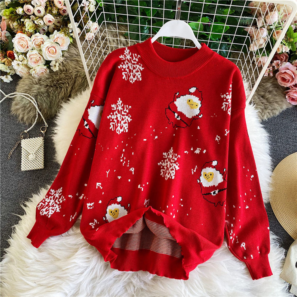 Christmas Knit Sweater Women Pullover Navidad Couple New Year Women Sweater Autumn Winter Patchwork Sweater alx